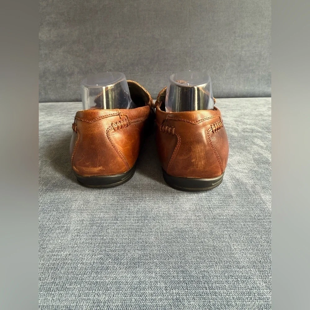 Stacy Adams Brown Leather Loafers Mens SZ 9.5M Slip On Chain Accent Professional